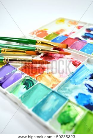 Watercolor Palette And Paintbrushes