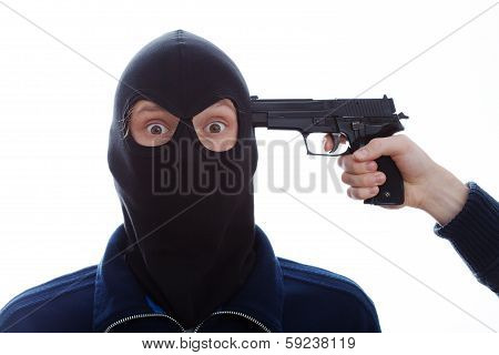 Terrified Burglar With Pistol