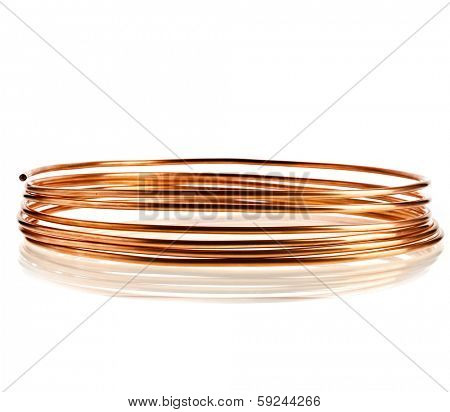 copper pipe wire  isolated on white background 