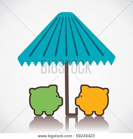 piggy under umberlla or save money concept vector