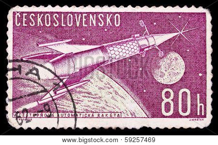 Czechoslovakia Stamp, Mulristage Space Rocket