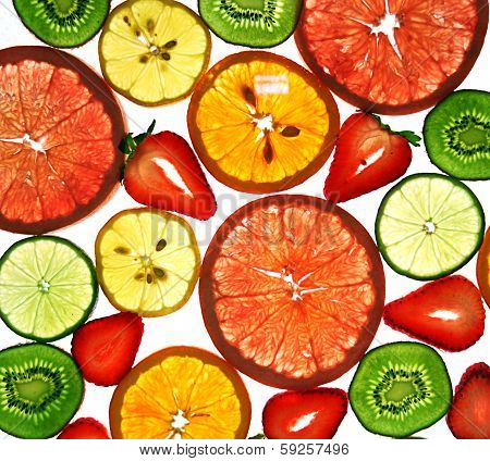 assorted fruit lime, strawberry, kiwi and Grapefruit