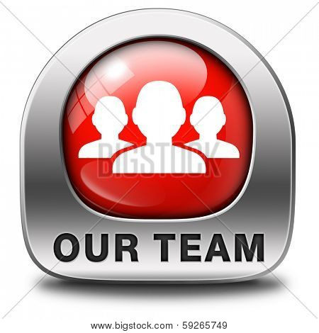 Our team red icon or work or business our team banner about us sign or button