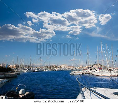 Denia Alicante marina boats in blue Mediterranean Spain