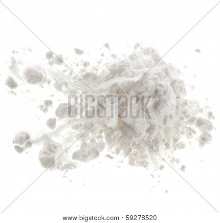 heap pile of  handful white powder isolated on white background