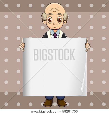 Illustration of a bald oldman holding an empty signage