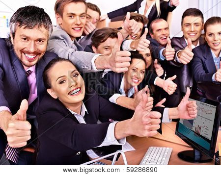 Happy group business people thumb up  in office.