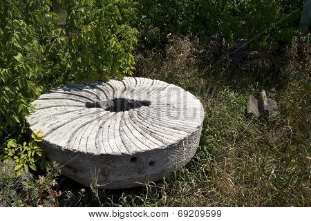 Old Millstone To Grind Grains Of Wheat Into Flour