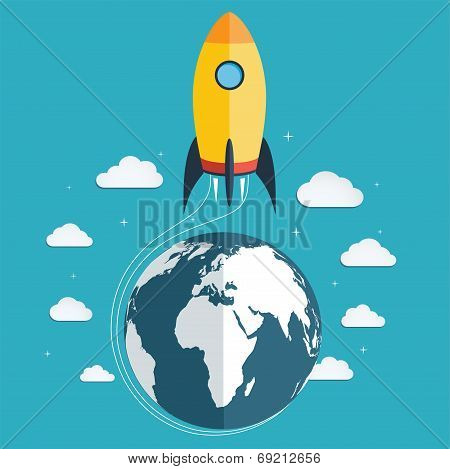 Start Up The Space Rocket Into Space