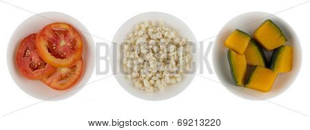 Tomato, Coix Seed And Pumpkin In White Bowl