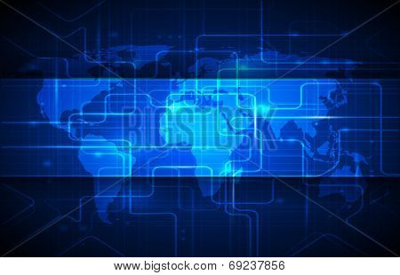 Blue Abstract Technology Background With World map