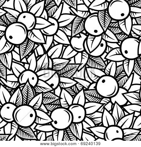 Seamless apple pattern in engraving style. Vector