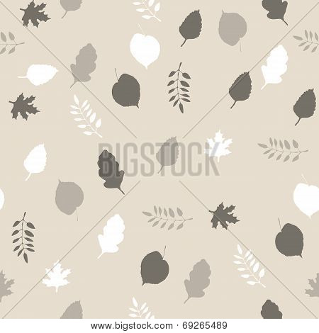 Seamless Background With White, Light Gray, Dark Gray Leafs.