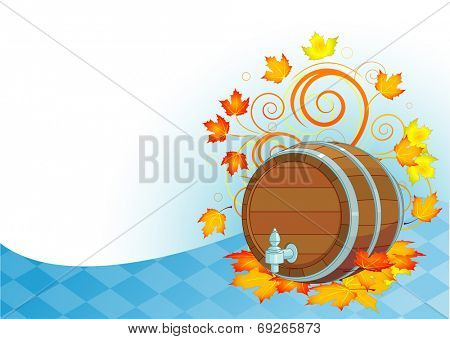 Decorative Oktoberfest design with beer wood keg 