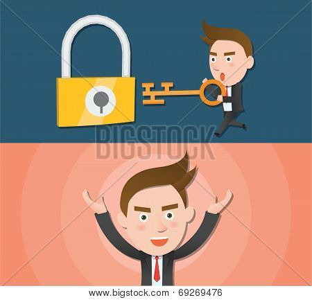 Funny flat character success business concept