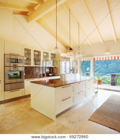 Modern kitchen in the attic