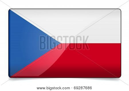 Czech Republic Flag Button With Reflection And Shadow. Isolated Glossy Flag.