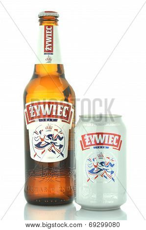 Zywiec beer isolated on white background
