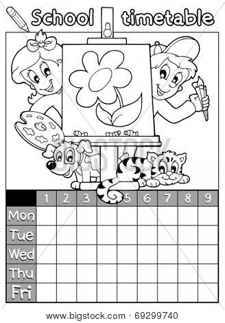 Coloring book timetable topic 1 - eps10 vector illustration.