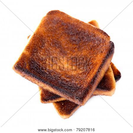 Burnt toast bread isolated on white background