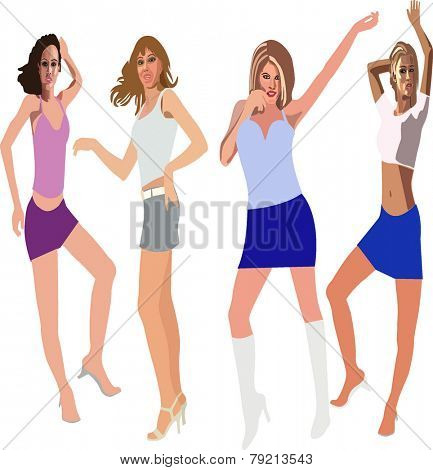Dancing Girls - Stock Vector Illustration