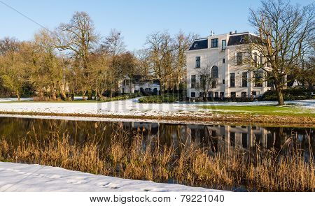 Historic Estate At The Water In Wintertime