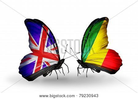 Two Butterflies With Flags On Wings As Symbol Of Relations Uk And Kongo