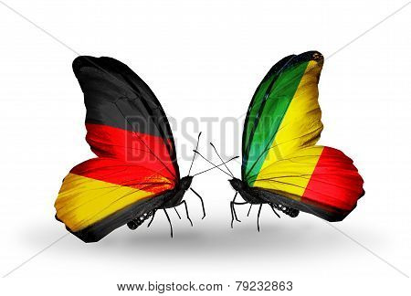 Two Butterflies With Flags On Wings As Symbol Of Relations Germany And Kongo