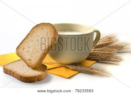 breakfast set with milk and rusks