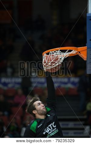 VALENCIA, SPAIN - DECEMBER 30: Juventut player during Spanish League match between Valencia Basket Club and Juventut at Fonteta Stadium on December 30, 2014 in Valencia, Spain