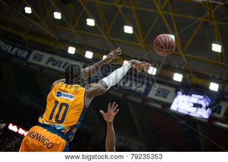 VALENCIA, SPAIN - DECEMBER 30: Sato during Spanish League match between Valencia Basket Club and Juventut at Fonteta Stadium on December 30, 2014 in Valencia, Spain
