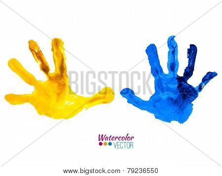 Vector watercolor colorful handprints