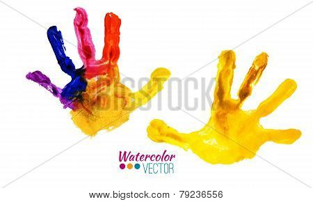Vector watercolor colorful handprints