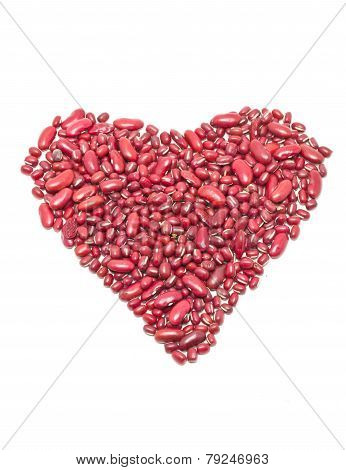 Red Kidney Beans Heart Shape Isolated On Whte.