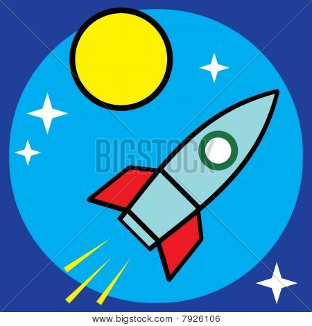 Vektorový prostor sci-fi retro raketa ilustrace