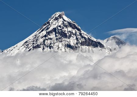 Beautiful Volcanic Landscape: View On Volcano Above Clouds