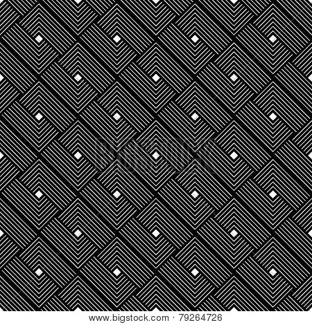 Black And White Geometric Seamless Pattern With Weave Style.