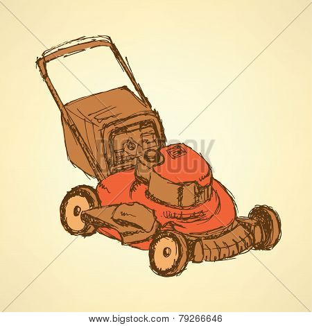 Sketch Lawn Mover In Vintage Style