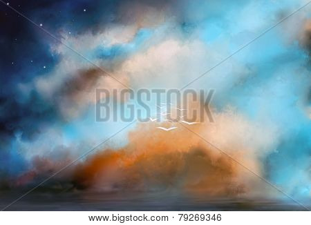 Birds flying