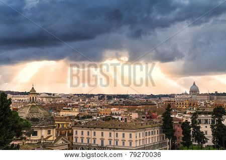 Cityscape Of Rome Under A Dramatic Sky