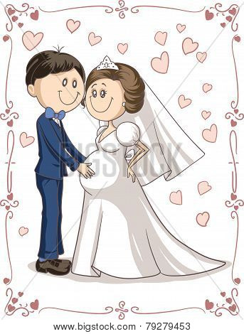 Pregnant Couple Wedding Invitation Vector Cartoon