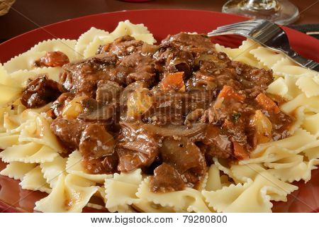 Boeuf Bourguignon On Farfalle Pasta
