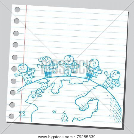 Schoolkids around planet