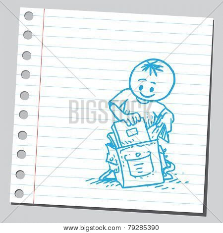 Schoolkid putting book in schoolbag