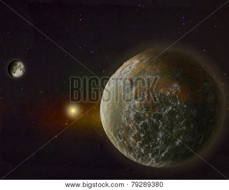 Super Big Earth with Moon