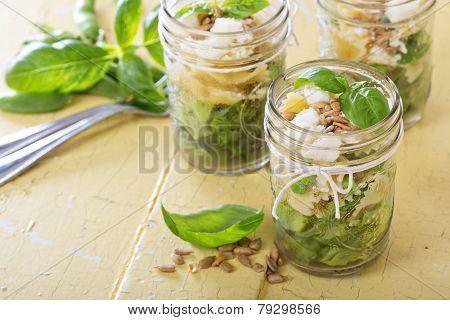 Pasta salad with farfalle, peas and feta