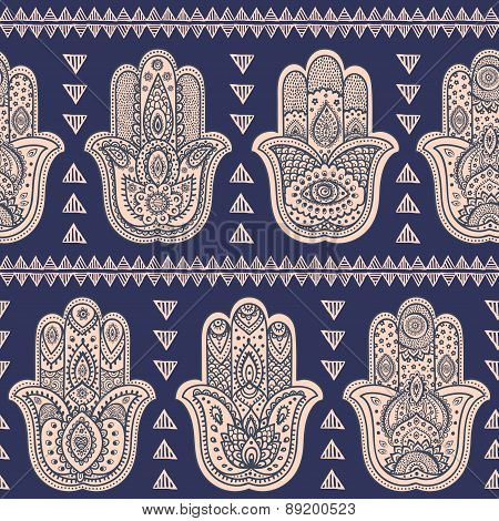 Vector Indian hand drawn hamsa seamless pattern