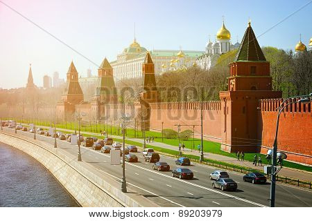 Beautiful, Onion-domed Structures Of The Kremlin In Moscow, Russia
