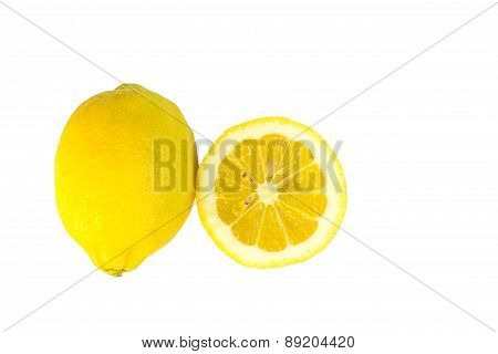 One and half lemon isolated on white background