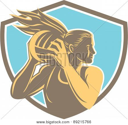 Netball Player Rebound Ball Shield Retro